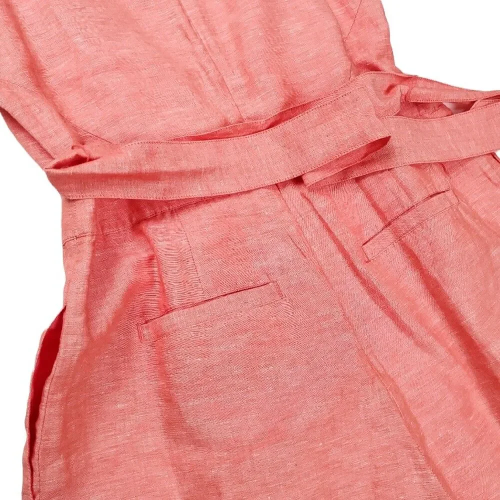 NEW Banana Republic Coral Linen Blend Belted Wide Leg Jumpsuit – Size 6